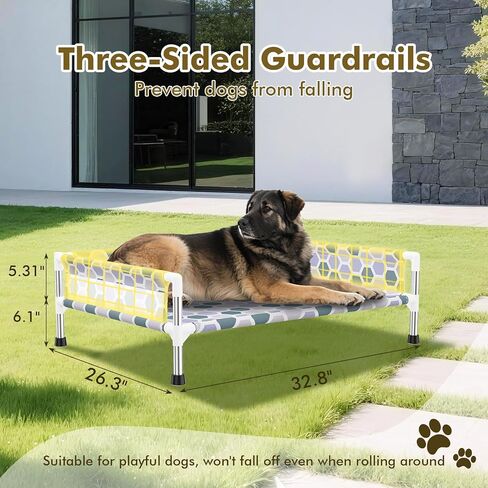 Elevated Dog Bed，Cooling Outdoor Dog Cot with 3-Sided Fence，Raised Pet Cot with Guardrail Medium(32.68" L x 19.88" W x 5.9" Th) in Saudi Arabia