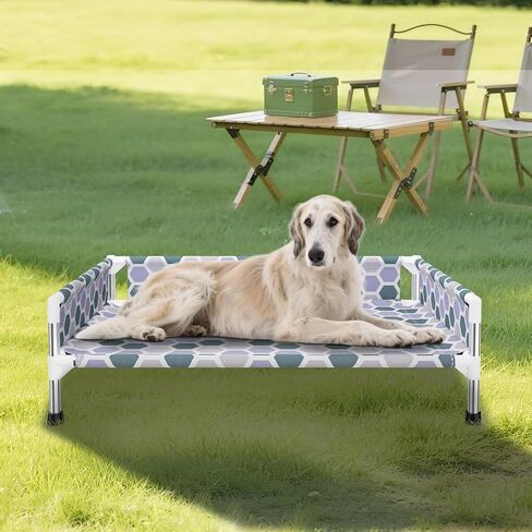 Elevated Dog Bed，Cooling Outdoor Dog Cot with 3-Sided Fence，Raised Pet Cot with Guardrail Medium(32.68" L x 19.88" W x 5.9" Th) in Saudi Arabia