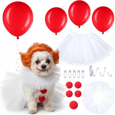 Dog Clown Costume Scary Dog Halloween Costume Pet Clown Halloween Cosplay for Small Medium Dogs Cats Adjustable Funny Party Cosplay with Balloons & Wig for Themed Parties Decor in Saudi Arabia