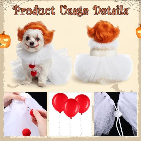 Dog Clown Costume Scary Dog Halloween Costume Pet Clown Halloween Cosplay for Small Medium Dogs Cats Adjustable Funny Party Cosplay with Balloons & Wig for Themed Parties Decor in Saudi Arabia