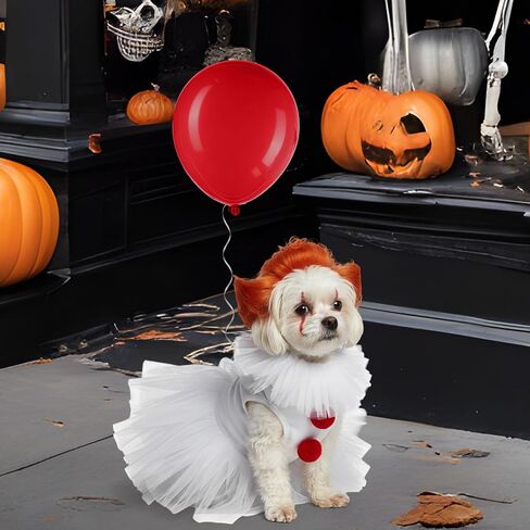 Dog Clown Costume Scary Dog Halloween Costume Pet Clown Halloween Cosplay for Small Medium Dogs Cats Adjustable Funny Party Cosplay with Balloons & Wig for Themed Parties Decor in Saudi Arabia