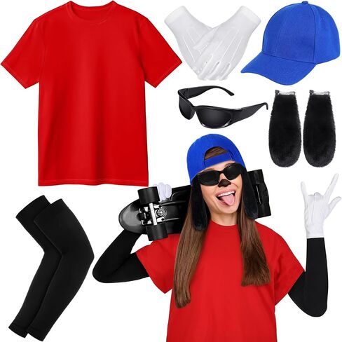 6 Pcs Halloween Dog Costume Black Max Costume Accessories Include T Shirt Hat Dog Ears Sunglasses Gloves Sleeves for Adult Halloween Cosplay in Saudi Arabia