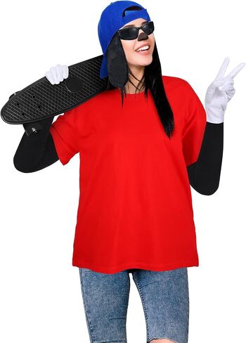 6 Pcs Halloween Dog Costume Black Max Costume Accessories Include T Shirt Hat Dog Ears Sunglasses Gloves Sleeves for Adult Halloween Cosplay in Saudi Arabia