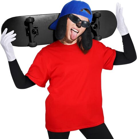 6 Pcs Halloween Dog Costume Black Max Costume Accessories Include T Shirt Hat Dog Ears Sunglasses Gloves Sleeves for Adult Halloween Cosplay in Saudi Arabia
