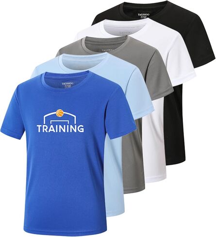 TAGIHOO 5 Pack Youth Mesh Athletic Dry-Fit Short Sleeve Workout Moisture Wicking Active T-Shirt for Boys & Girls in Kuwait
