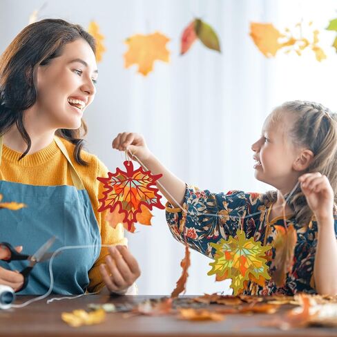 Jarthenaamcs 24 مجموعات Fall Suncatcher Trissue Paper Craft Kits DIY Autumn Maple Leaves Craft مجموعة مع ملصقات القنب الورقية لعيد الشكر ديكورات حفلة العطلة in Saudi Arabia