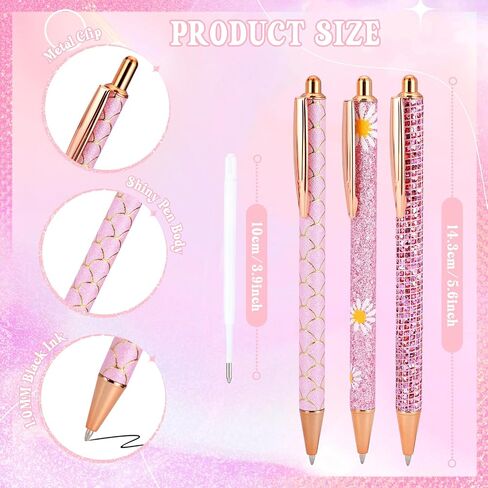 WY WENYUAN 8 Pcs Pink Sparkly Pens for Women - Cute Glitter Ballpoint Pens with 10 Refills, Elegant Girl Pens for Office, School, Christmas & Graduation Gifts (Pink Shimmering) in Kuwait