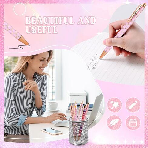 WY WENYUAN 8 Pcs Pink Sparkly Pens for Women - Cute Glitter Ballpoint Pens with 10 Refills, Elegant Girl Pens for Office, School, Christmas & Graduation Gifts (Pink Shimmering) in Kuwait