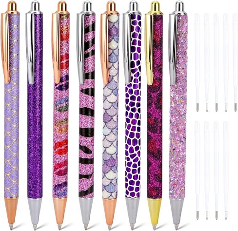 WY WENYUAN 8 Pcs Pink Sparkly Pens for Women - Cute Glitter Ballpoint Pens with 10 Refills, Elegant Girl Pens for Office, School, Christmas & Graduation Gifts (Pink Shimmering) in Kuwait