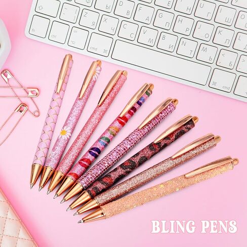 WY WENYUAN 8 Pcs Pink Sparkly Pens for Women - Cute Glitter Ballpoint Pens with 10 Refills, Elegant Girl Pens for Office, School, Christmas & Graduation Gifts (Pink Shimmering) in Kuwait