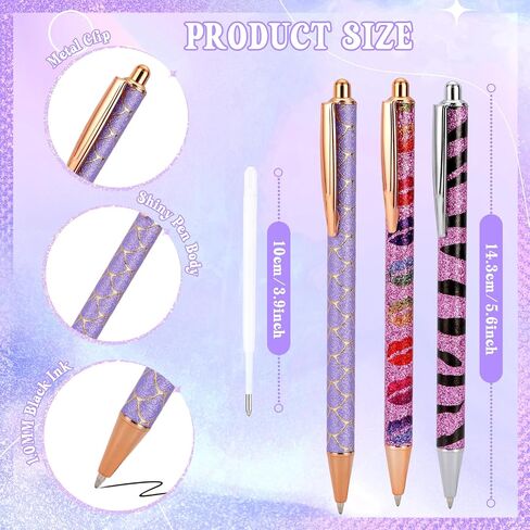 WY WENYUAN 8 Pcs Pink Sparkly Pens for Women - Cute Glitter Ballpoint Pens with 10 Refills, Elegant Girl Pens for Office, School, Christmas & Graduation Gifts (Pink Shimmering) in Kuwait