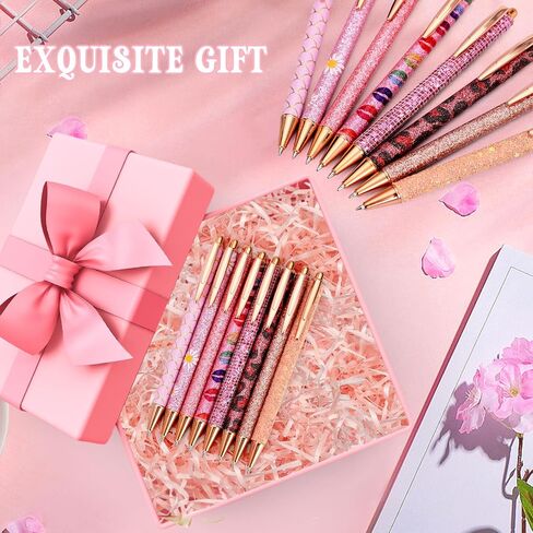 WY WENYUAN 8 Pcs Pink Sparkly Pens for Women - Cute Glitter Ballpoint Pens with 10 Refills, Elegant Girl Pens for Office, School, Christmas & Graduation Gifts (Pink Shimmering) in Kuwait