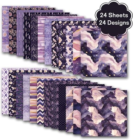 Scrapbook Paper Floral Patterned Paper, 24 Sheets/24 Designs Double Sided Decorative Craft Papers, MIATTCLD Colorful Scrapbooking Papers for Junk Journals DIY Cards Album Decoration (Blue, 12x12 IN) in Saudi Arabia