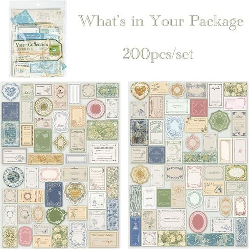 SIBLYMONA 200pcs Vintage Memo Pack - Vintage Scrapbook Supplies, Junk Journal Set with Vintage Labels & Sticky Notes, Ephemera for Junk Journals, Scrapbook Labels, Journal Supplies Set (Pink, 200PCS) in Saudi Arabia