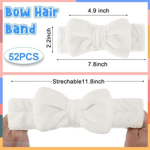 52 Pieces Spa Headband for Washing Face Bulk, Soft Coral Fleece Makeup Headband Bow Headband Fluffy Facial Skin Care Cosmetic Shower Headband 13 Colors Slumber Party Supplies for Girls Women in Kuwait