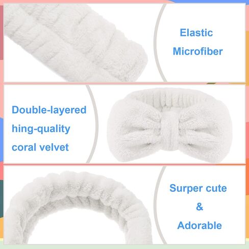 52 Pieces Spa Headband for Washing Face Bulk, Soft Coral Fleece Makeup Headband Bow Headband Fluffy Facial Skin Care Cosmetic Shower Headband 13 Colors Slumber Party Supplies for Girls Women in Kuwait