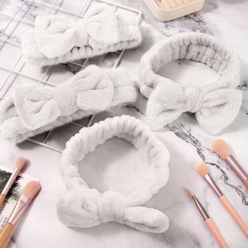 52 Pieces Spa Headband for Washing Face Bulk, Soft Coral Fleece Makeup Headband Bow Headband Fluffy Facial Skin Care Cosmetic Shower Headband 13 Colors Slumber Party Supplies for Girls Women in Kuwait