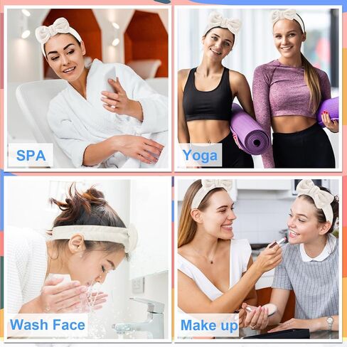 52 Pieces Spa Headband for Washing Face Bulk, Soft Coral Fleece Makeup Headband Bow Headband Fluffy Facial Skin Care Cosmetic Shower Headband 13 Colors Slumber Party Supplies for Girls Women in Kuwait