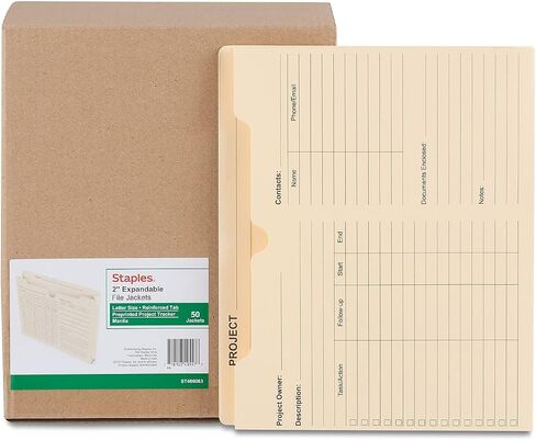 Staples Reinforced Pre-Printed File Jacket, 2-inch Expansion, Letter Size, Manila, 100/Carton (ST486083-CCVS) in Saudi Arabia