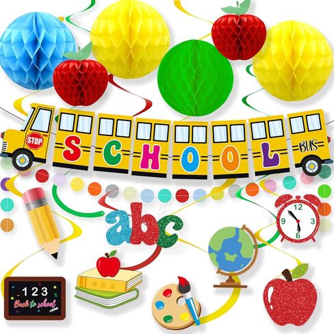 Back to School Decorations First Day of School Decorations with Welcome Back School Banner, Honeycomb Apples, Hanging Swirls for Kindergarten and School Party Supplies in Kuwait