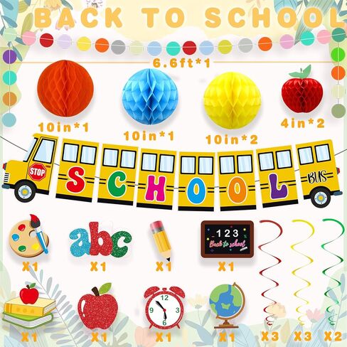 Back to School Decorations First Day of School Decorations with Welcome Back School Banner, Honeycomb Apples, Hanging Swirls for Kindergarten and School Party Supplies in Kuwait