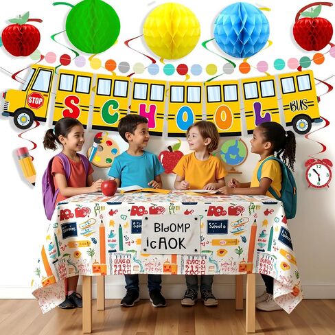 Back to School Decorations First Day of School Decorations with Welcome Back School Banner, Honeycomb Apples, Hanging Swirls for Kindergarten and School Party Supplies in Kuwait