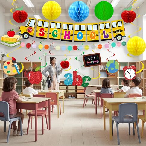 Back to School Decorations First Day of School Decorations with Welcome Back School Banner, Honeycomb Apples, Hanging Swirls for Kindergarten and School Party Supplies in Kuwait