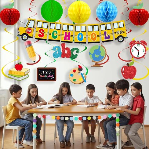 Back to School Decorations First Day of School Decorations with Welcome Back School Banner, Honeycomb Apples, Hanging Swirls for Kindergarten and School Party Supplies in Kuwait