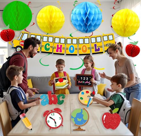 Back to School Decorations First Day of School Decorations with Welcome Back School Banner, Honeycomb Apples, Hanging Swirls for Kindergarten and School Party Supplies in Kuwait