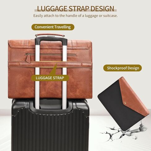 ESTARER Men's Messenger Bag for 15.6 Inch Laptop, Water-resistant Vintage Pu Leather Briefcase with Laptop Sleeve, Large Satchel Bag Computer Shoulder Bag for Work/Travel/College (2Pcs, Brown) in Kuwait