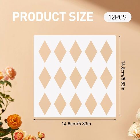 12PCS Diamond Checkerboard Stencils – Harlequin Square Pattern Reusable Templates in Assorted Sizes for Painting on Wood, Walls, Furniture, Crafts & DIY Projects in Saudi Arabia
