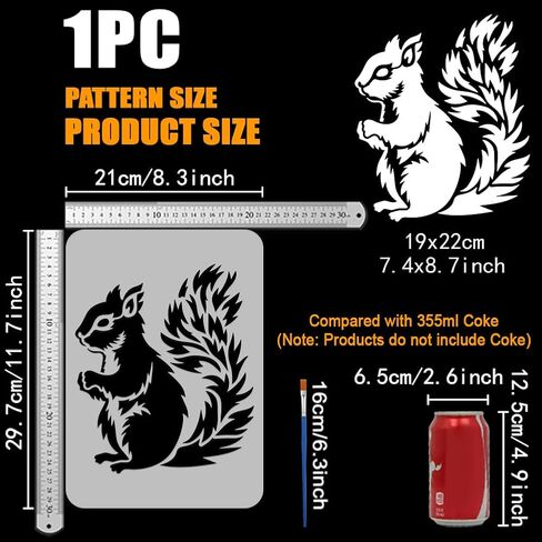 FINGERINSPIRE Realistic Squirrel Stencil with Brush 8.3x11.7inch Squirrel Pattern Template Animal Squirrel Stencil Animal Theme Template Realistic Style Stencil for Painting on Wood Fabric Clothes in Saudi Arabia