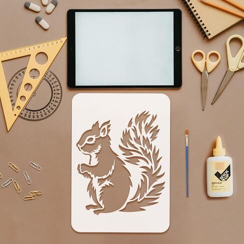 FINGERINSPIRE Realistic Squirrel Stencil with Brush 8.3x11.7inch Squirrel Pattern Template Animal Squirrel Stencil Animal Theme Template Realistic Style Stencil for Painting on Wood Fabric Clothes in Saudi Arabia
