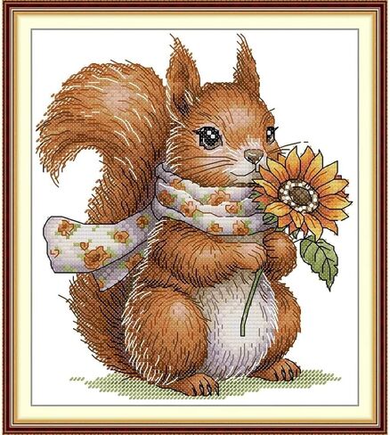 CROSSDECOR Stamped Cross Stitch Kits Full Range of DIY Needlepoint for Adult Beginners Pattern, for Gift and Home Decor 14CT 2 Strands Squirrel,8.27×9.84 inch in Saudi Arabia