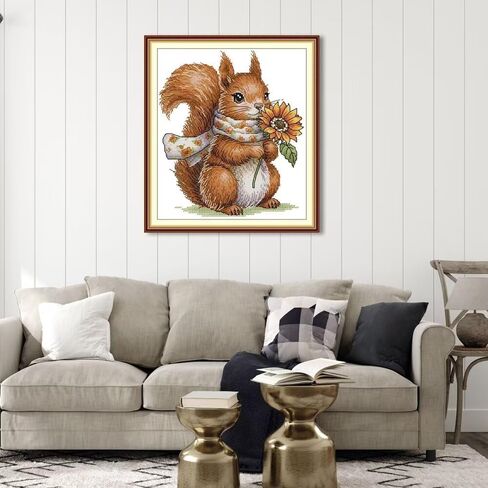 CROSSDECOR Stamped Cross Stitch Kits Full Range of DIY Needlepoint for Adult Beginners Pattern, for Gift and Home Decor 14CT 2 Strands Squirrel,8.27×9.84 inch in Saudi Arabia