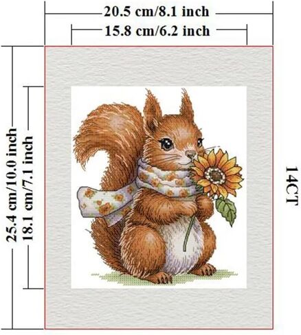 CROSSDECOR Stamped Cross Stitch Kits Full Range of DIY Needlepoint for Adult Beginners Pattern, for Gift and Home Decor 14CT 2 Strands Squirrel,8.27×9.84 inch in Saudi Arabia