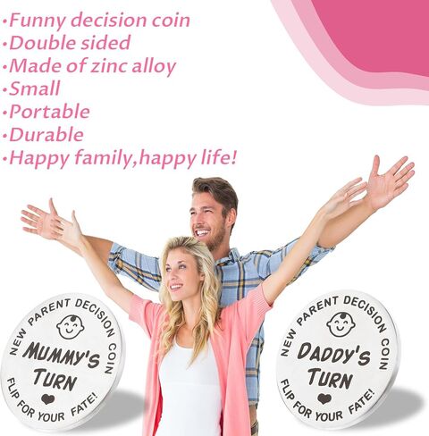 4 PCS عملة قرار مزدوجة الجوانب ، مجموعة جديدة من الآباء والأمهات Flip Daddy's Turn Mommy Coin Coin Funny Cute Baby Decision Coins مع صندوق تخزين للجلد لحمل استحمام الطفل لأول مرة يوم الأمهات in Kuwait