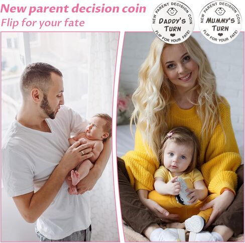 4 PCS عملة قرار مزدوجة الجوانب ، مجموعة جديدة من الآباء والأمهات Flip Daddy's Turn Mommy Coin Coin Funny Cute Baby Decision Coins مع صندوق تخزين للجلد لحمل استحمام الطفل لأول مرة يوم الأمهات in Kuwait
