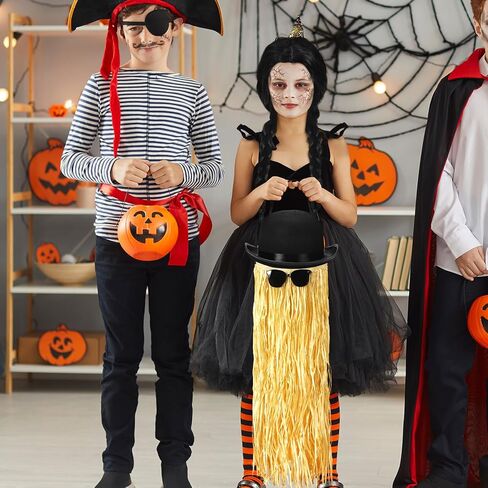 3 Pcs Halloween Black Bowler Derby Hat raffia Hula Skirt Polarized Sunglasses Set Bowler Hat for Men Women Hawaiian Hula Skirt Trendy Sunglasses for Costume Party in Kuwait