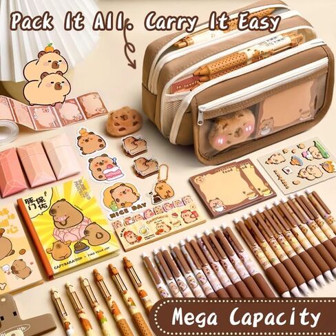 CAPYBARA CAPYBARA CASE KAWAII POUCHERY STANTERY مجموعة هدايا للفتيات بويز كيد سعة كبيرة كابيبارا منظم اللوازم المدرسية in Saudi Arabia