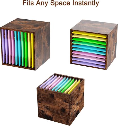 24 فتحات من منظم تخزين ورق القصاصات ، صناديق تخزين الحرف الخشبية مع أرفف قابلة للتعديل ، منظم رف ورق مكدح قابلة للتكديس لغرفة الفن ، الفصل ، المكتب ، المنزل (الأسود) in Kuwait