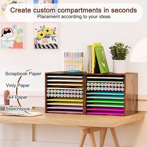 24 فتحات من منظم تخزين ورق القصاصات ، صناديق تخزين الحرف الخشبية مع أرفف قابلة للتعديل ، منظم رف ورق مكدح قابلة للتكديس لغرفة الفن ، الفصل ، المكتب ، المنزل (الأسود) in Kuwait