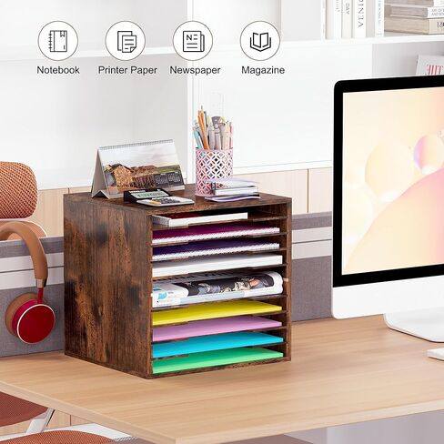 24 فتحات من منظم تخزين ورق القصاصات ، صناديق تخزين الحرف الخشبية مع أرفف قابلة للتعديل ، منظم رف ورق مكدح قابلة للتكديس لغرفة الفن ، الفصل ، المكتب ، المنزل (الأسود) in Kuwait