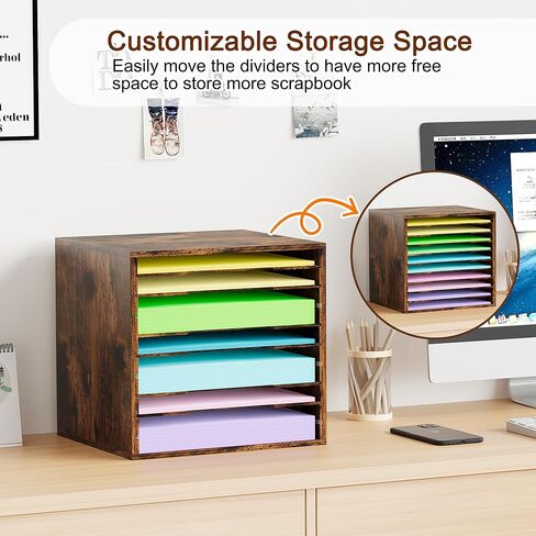 24 فتحات من منظم تخزين ورق القصاصات ، صناديق تخزين الحرف الخشبية مع أرفف قابلة للتعديل ، منظم رف ورق مكدح قابلة للتكديس لغرفة الفن ، الفصل ، المكتب ، المنزل (الأسود) in Kuwait