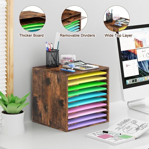 24 فتحات من منظم تخزين ورق القصاصات ، صناديق تخزين الحرف الخشبية مع أرفف قابلة للتعديل ، منظم رف ورق مكدح قابلة للتكديس لغرفة الفن ، الفصل ، المكتب ، المنزل (الأسود) in Kuwait