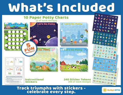 Bright Seed 16 PCS Potty Training Chart, Potty Training Chart for Toddler Girls, Sticker Chart for Kids, Potty Training Sticker Chart for Toddlers, 10 Sheets 12x10 Inches Paper Chart, 240 Stickers in Saudi Arabia