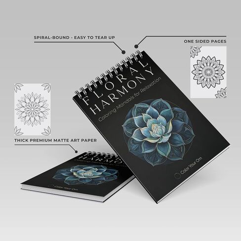 Floral Harmony - Mandala Coloring Book for Adults: 50 Unique Flowers to Color with Vivid and Relaxing Designs Spiral-Bound in Saudi Arabia