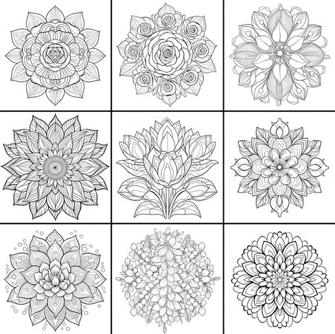 Floral Harmony - Mandala Coloring Book for Adults: 50 Unique Flowers to Color with Vivid and Relaxing Designs Spiral-Bound in Saudi Arabia