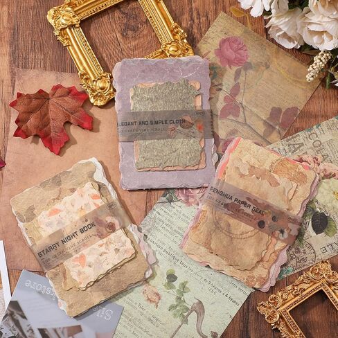 84 Pcs Scrapbook Paper, Textured Paper Assorted Set, Vintage Scrapbook Papers Mix for Scrapbooking Junk Journal Journaling Supplies DIY Materials Collage in Saudi Arabia