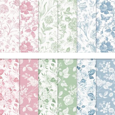 Whaline 60 Sheets Ploral Pattern Paper Pink Green Blue Flower Leaves Scrapbook Paperty Double -Side for DIY Crafts Card Card Decor in Saudi Arabia